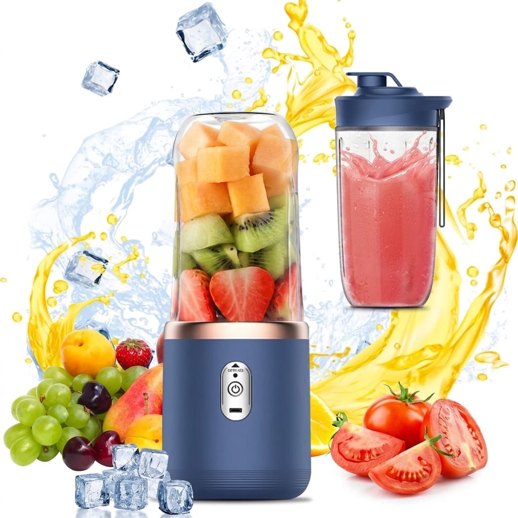 Portable Blender Bottle – USB Rechargeable Smoothie Maker (6 Blades, 400ML)
