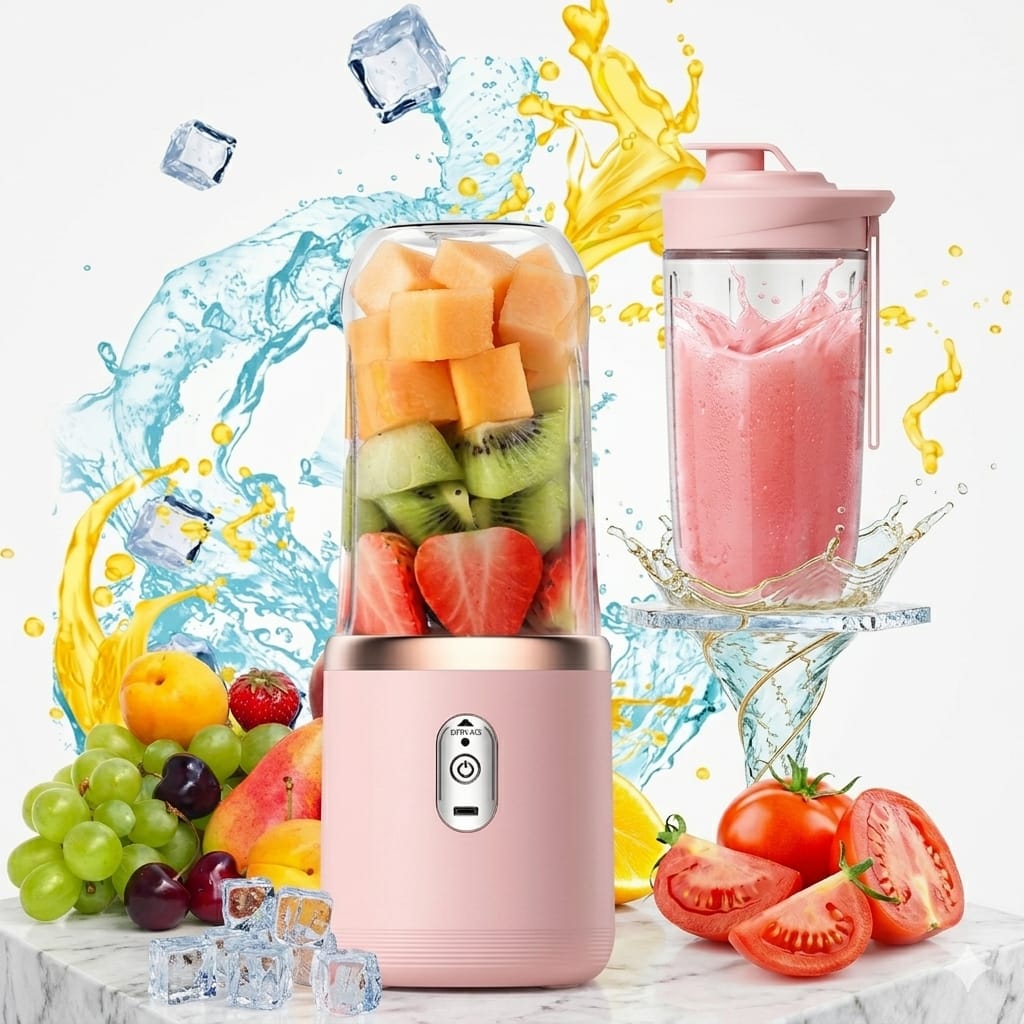 Portable Blender Bottle – USB Rechargeable Smoothie Maker (6 Blades, 400ML)