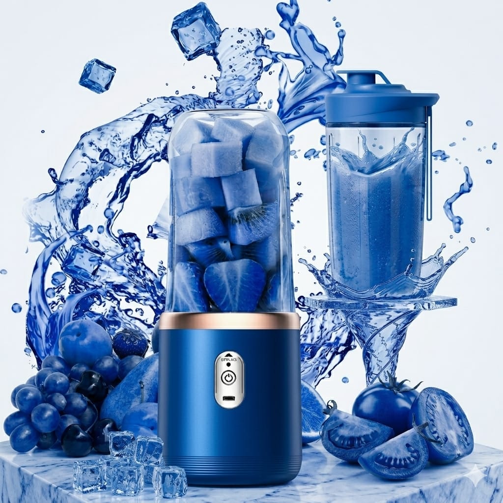 Portable Blender Bottle – USB Rechargeable Smoothie Maker (6 Blades, 400ML)