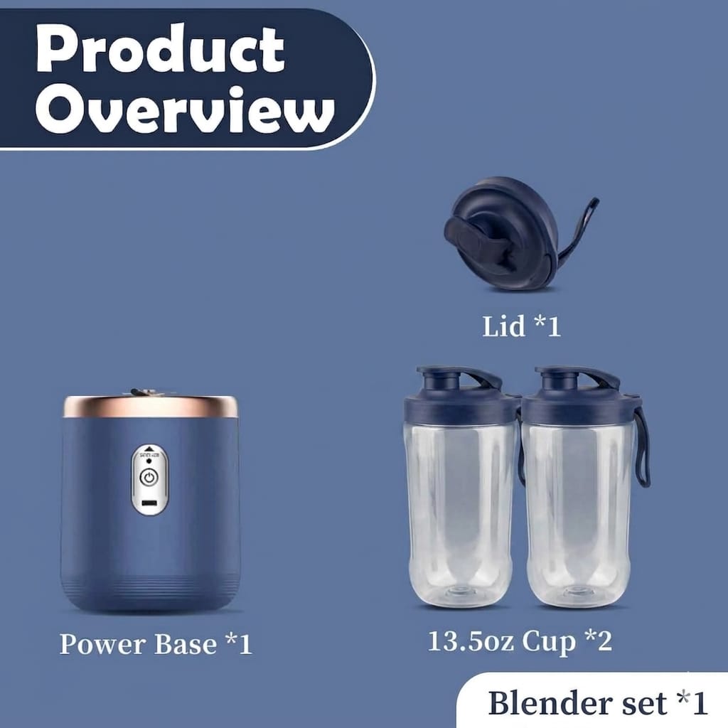 Portable Blender Bottle – USB Rechargeable Smoothie Maker (6 Blades, 400ML)