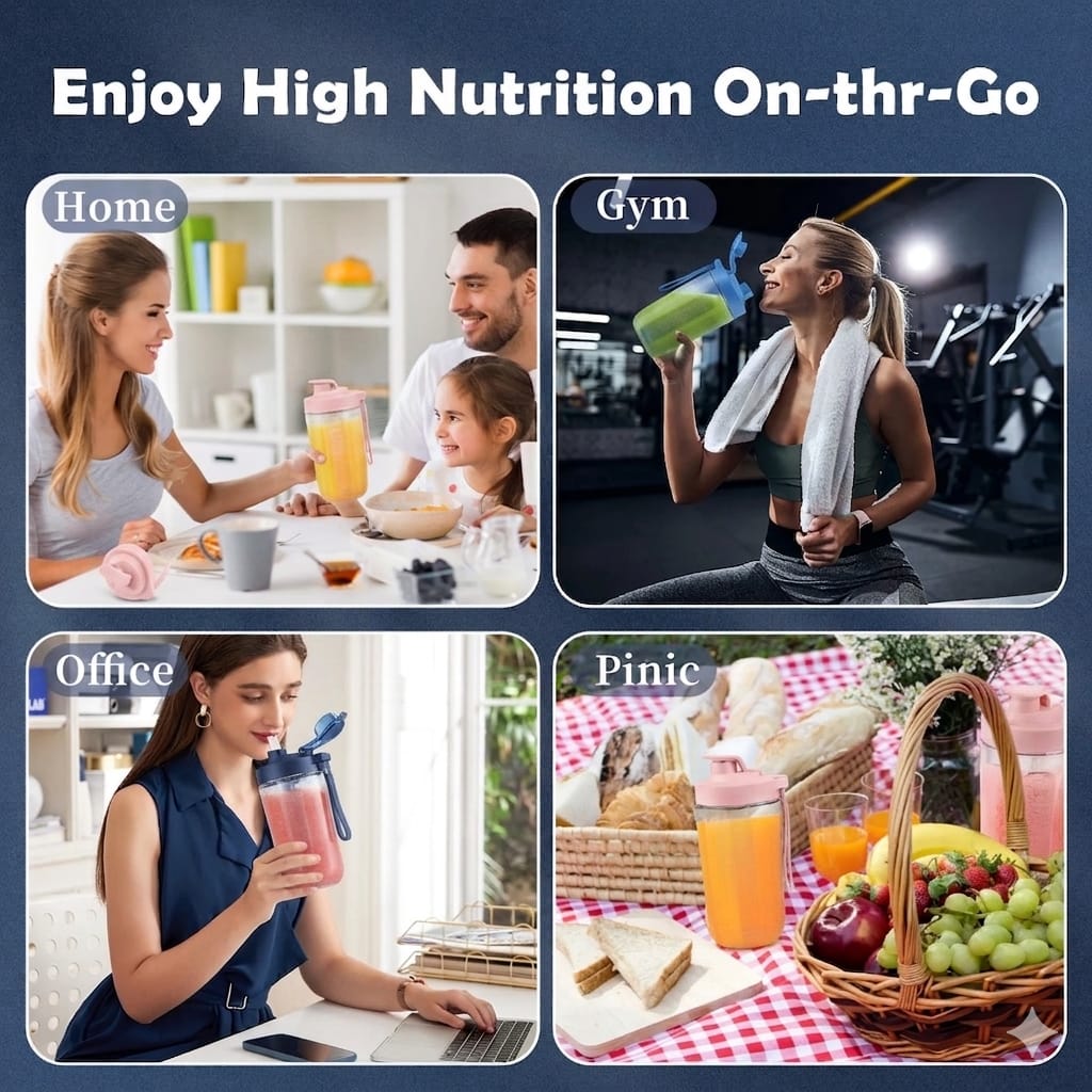 Portable Blender Bottle – USB Rechargeable Smoothie Maker (6 Blades, 400ML)